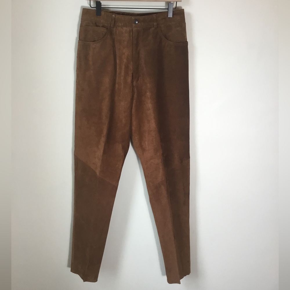 Bergdorf Goodman Brown Straight Leg Suede Pants